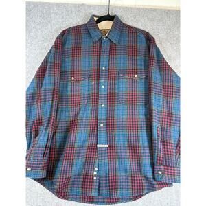 VTG 90s Eddie Bauer Button Up Shirt Mens Blue Plaid Wool Flannel Workwear Large